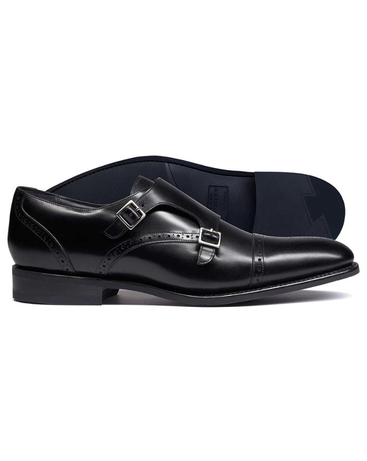  Black Goodyear Welted Double Buckle Monk Performance Shoe Size 7.5 By Charles Tyrwhitt