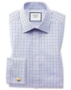  Extra Slim Fit Purple Multi Check Egyptian Cotton Dress Shirt French Cuff Size 14.5/32 By Charles Tyrwhitt