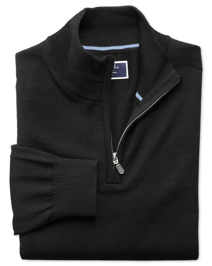 Charles Tyrwhitt Black Merino Wool Zip Neck Sweater Size Large By Charles Tyrwhitt
