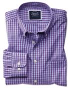  Slim Fit Non-iron Purple Gingham Cotton Casual Shirt Single Cuff Size Large By Charles Tyrwhitt