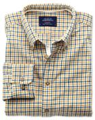 Charles Tyrwhitt Charles Tyrwhitt Extra Slim Fit Gold And Blue Check Brushed Dobby Cotton Dress Shirt Size Xs