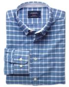 Charles Tyrwhitt Charles Tyrwhitt Extra Slim Fit Blue And White Check Washed Oxford Cotton Dress Shirt Size Xs