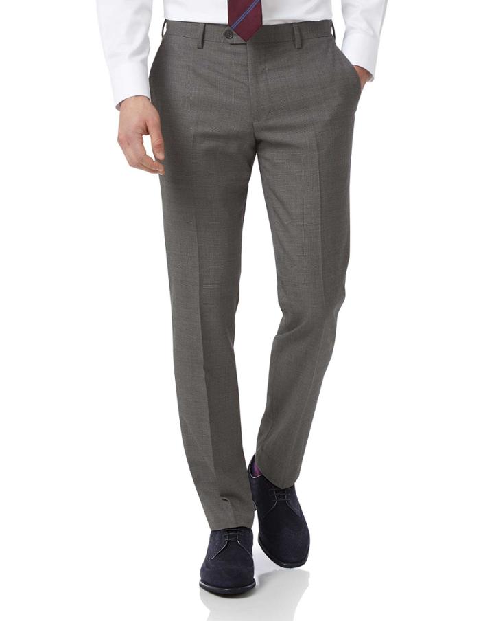  Grey Slim Jaspe Business Suit Wool Pants Size W32 L32 By Charles Tyrwhitt
