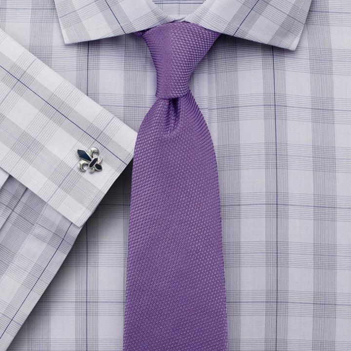 Charles Tyrwhitt Charles Tyrwhitt Classic Fit Semi-spread Collar Prince Of Wales Check Grey Cotton Dress Shirt Size 15/33