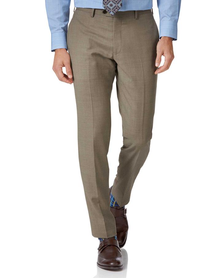  Fawn Slim Fit Twill Business Suit Wool Pants Size W32 L30 By Charles Tyrwhitt