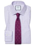  Slim Fit Brushed-back Basketweave Lilac Check Cotton Dress Shirt Single Cuff Size 14.5/33 By Charles Tyrwhitt