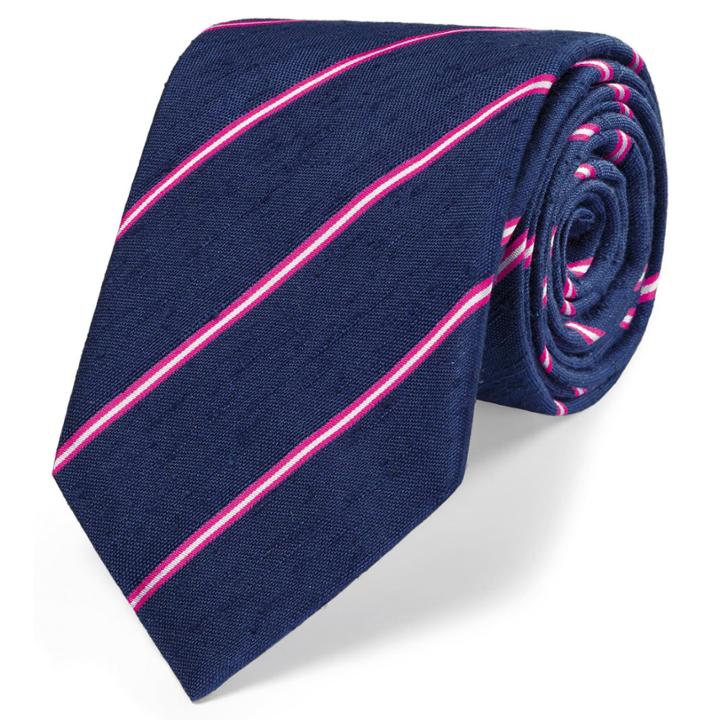 Charles Tyrwhitt Charles Tyrwhitt Luxury Navy And Fuchsia Textured Narrow Stripe Tie