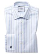  Classic Fit Egyptian Cotton Royal Oxford Sky Blue Stripe Dress Shirt French Cuff Size 15.5/33 By Charles Tyrwhitt