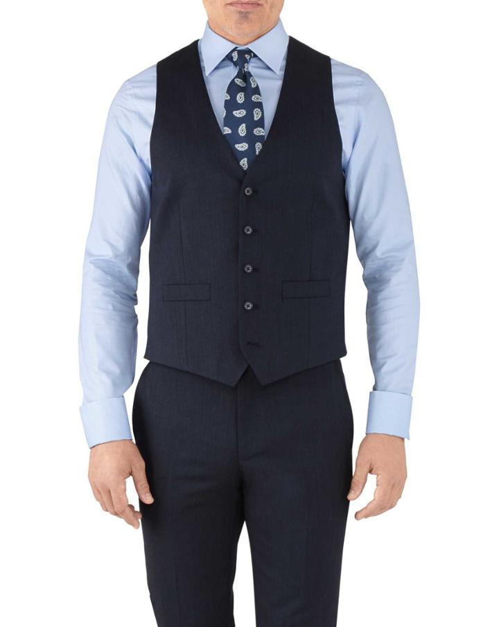 Charles Tyrwhitt Navy Adjustable Fit Hairline Business Suit Wool Vest Size W38 By Charles Tyrwhitt
