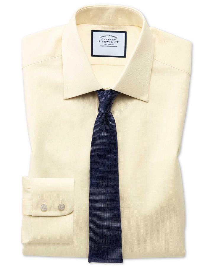  Extra Slim Fit Egyptian Cotton Royal Oxford Yellow Dress Shirt Single Cuff Size 14.5/32 By Charles Tyrwhitt