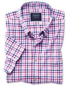 Charles Tyrwhitt Classic Fit Poplin Short Sleeve Pink Multi Gingham Cotton Casual Shirt Single Cuff Size Medium By Charles Tyrwhitt