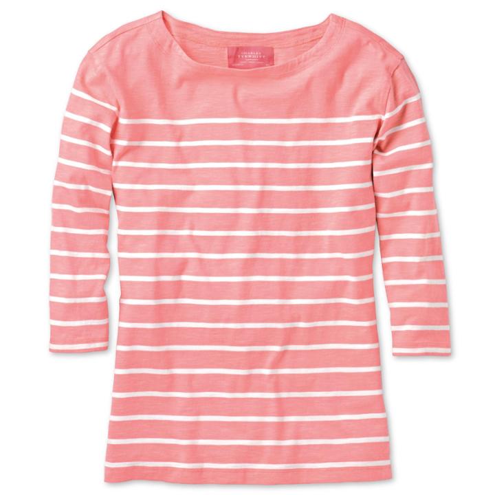 Charles Tyrwhitt Charles Tyrwhitt Coral And White Breton Stripe Jersey Top (10)
