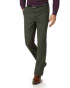  Dark Green Slim Fit Flat Front Non-iron Cotton Chino Pants Size W30 L30 By Charles Tyrwhitt