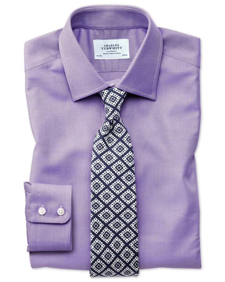 Charles Tyrwhitt Extra Slim Fit Egyptian Cotton Royal Oxford Lilac Dress Casual Shirt French Cuff Size 14.5/32 By Charles Tyrwhitt