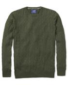  Forest Green Cotton Cashmere Cable Crew Neck Cotton/cashmere Sweater Size Small By Charles Tyrwhitt