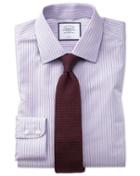  Slim Fit Non-iron Lilac And Blue Multi Stripe Cotton Dress Shirt French Cuff Size 16/35 By Charles Tyrwhitt