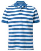  Blue And White Stripe Melange Pique Cotton Polo Size Large By Charles Tyrwhitt