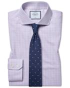  Slim Fit Cutaway Collar Non-iron Soft Twill Lilac Check Cotton Dress Shirt Single Cuff Size 14.5/33 By Charles Tyrwhitt