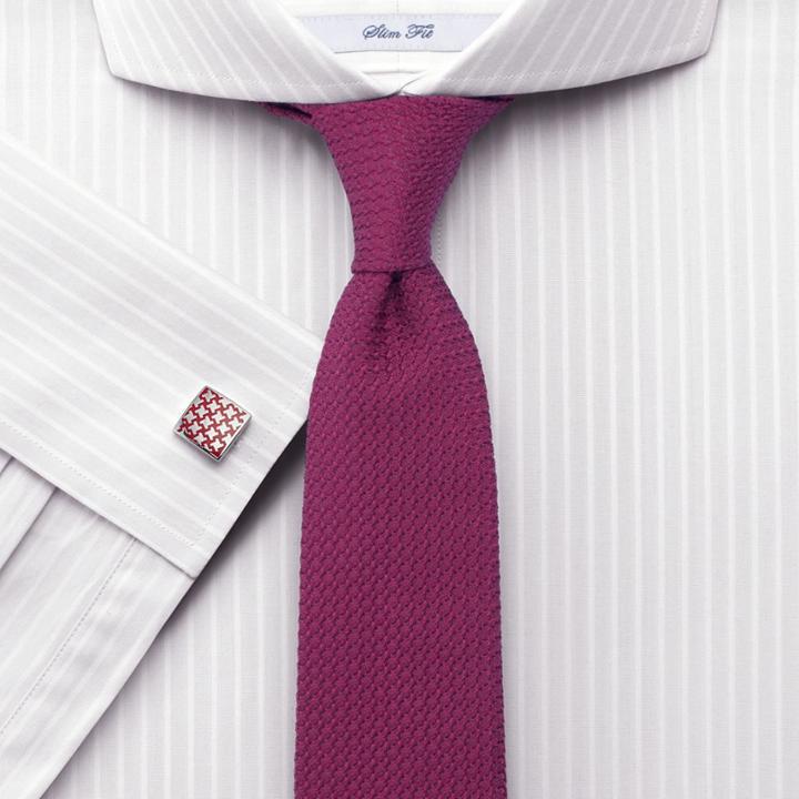 Charles Tyrwhitt Charles Tyrwhitt Slim Fit Extreme Spread Collar End-on-end Stripe Taupe Cotton Dress Shirt Size 17/35