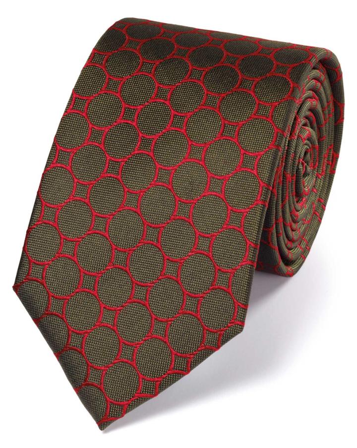 Charles Tyrwhitt Olive Silk Circle Link Classic Tie By Charles Tyrwhitt