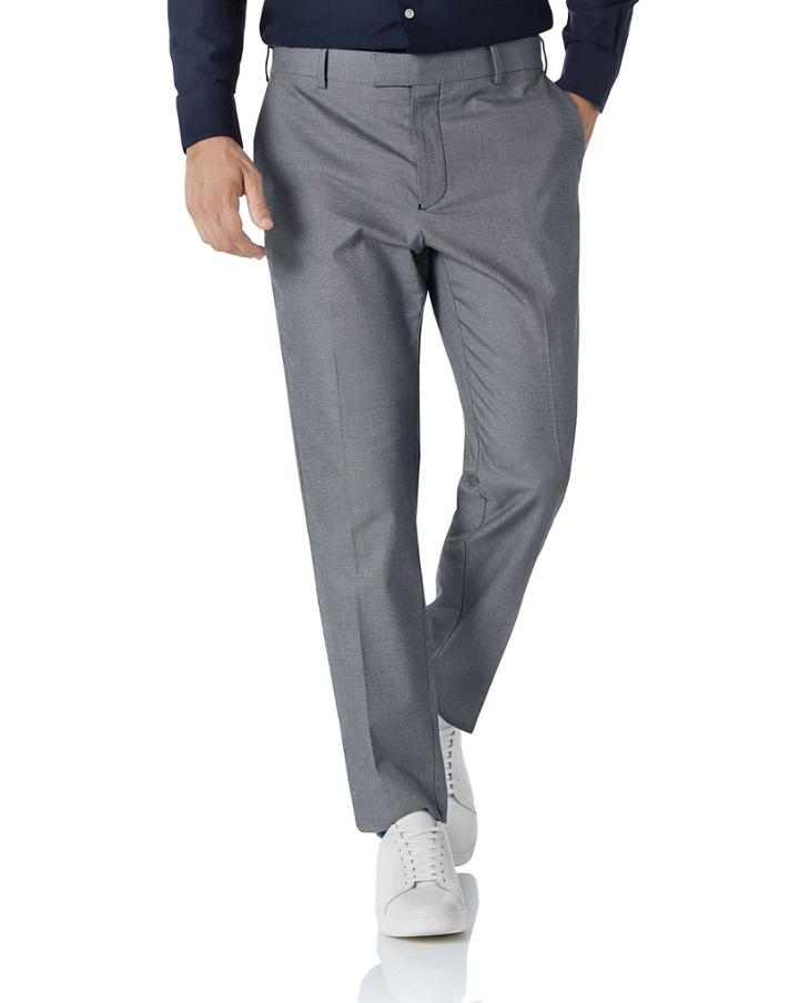  White And Navy Slim Fit Stretch Non-iron Cotton Tailored Pants Size W30 L32 By Charles Tyrwhitt