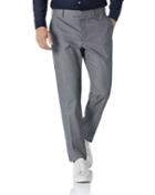 White And Navy Slim Fit Stretch Non-iron Cotton Tailored Pants Size W30 L32 By Charles Tyrwhitt