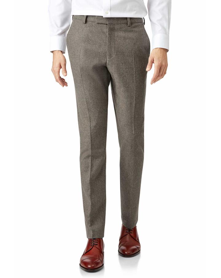  Mocha Flannel Wool Tailored Pants Size W32 L32 By Charles Tyrwhitt