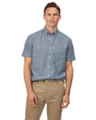  Classic Fit Navy Short Sleeve Gingham Soft Washed Non-iron Stretch Poplin Cotton Casual Shirt Single Cuff Size Small By Charles Tyrwhitt