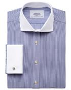 Charles Tyrwhitt Slim Fit Spread Collar Non-iron Bengal Stripe Navy Winchester Cotton Dress Shirt Single Cuff Size 15/34 By Charles Tyrwhitt