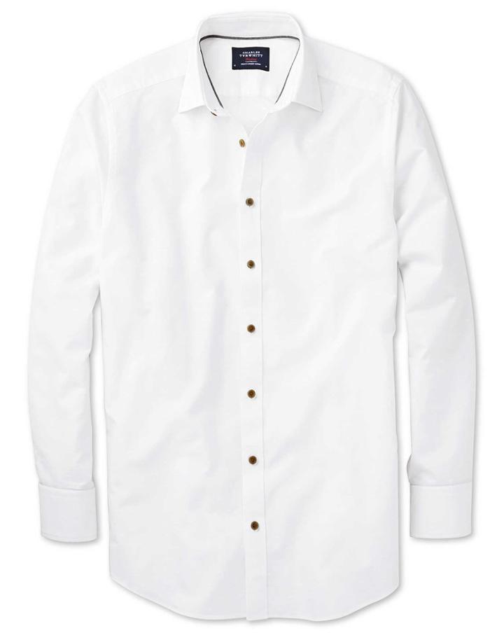 Charles Tyrwhitt Charles Tyrwhitt Extra Slim Fit Spread Collar White Dobby Textured Spot Cotton Dress Shirt Size Large