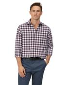  Classic Fit Berry And White Check Soft Wash Non-iron Stretch Oxford Cotton Casual Shirt Single Cuff Size Medium By Charles Tyrwhitt