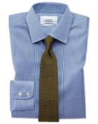  Extra Slim Fit Non-iron Puppytooth Royal Blue Cotton Dress Shirt French Cuff Size 14.5/33 By Charles Tyrwhitt