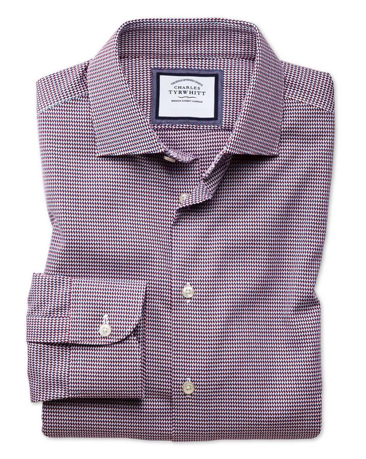 Charles Tyrwhitt Extra Slim Fit Business Casual Non-iron Modern Textures Red Multi Cotton Dress Shirt Single Cuff Size 14.5/32 By Charles Tyrwhitt