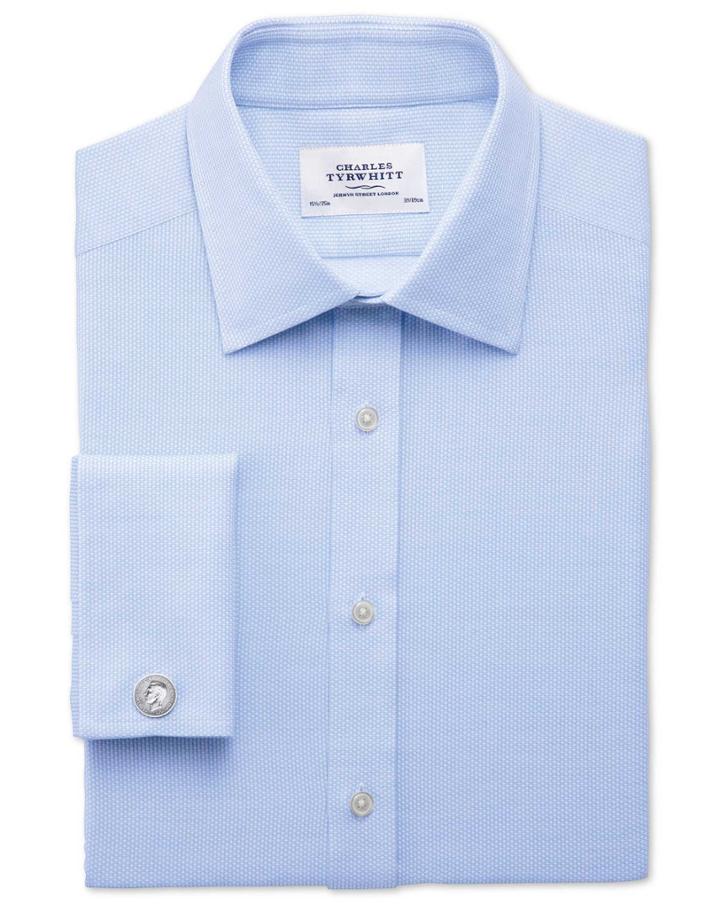 Charles Tyrwhitt Extra Slim Fit Egyptian Cotton Diamond Texture Sky Blue Dress Shirt Single Cuff Size 15.5/34 By Charles Tyrwhitt