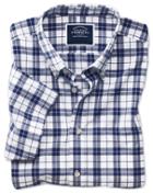 Charles Tyrwhitt Classic Fit Poplin Short Sleeve Navy And White Cotton Casual Shirt Single Cuff Size Medium By Charles Tyrwhitt