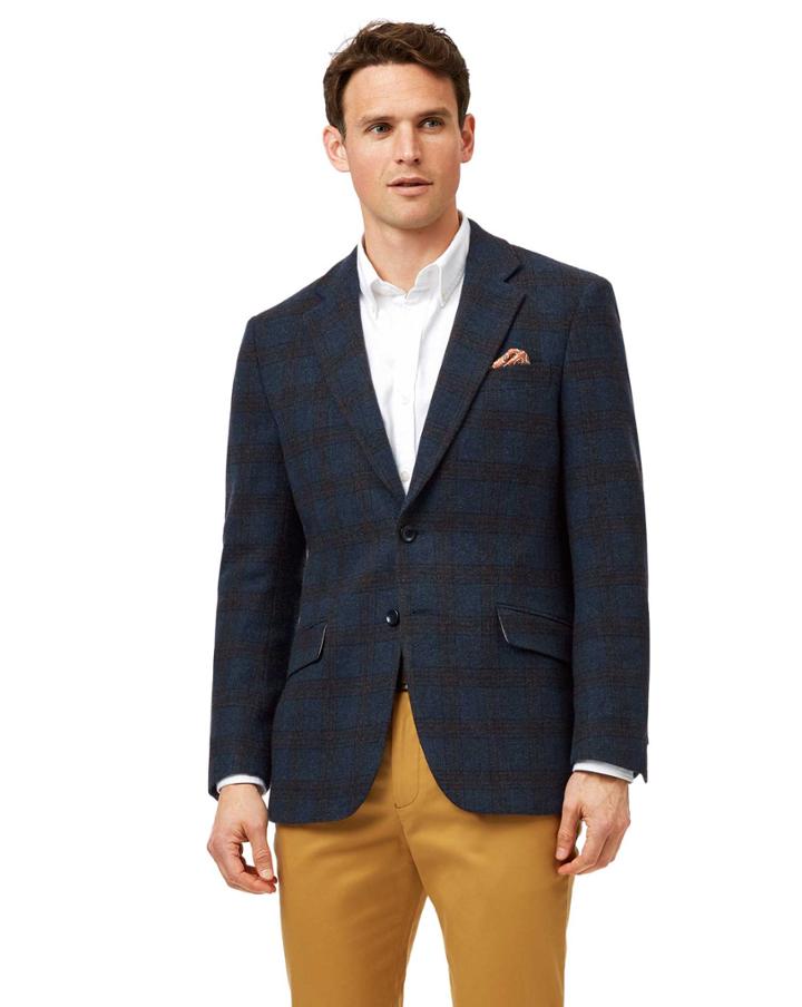  Slim Fit Blue Checkered Textured Wool Wool Jacket Size 36 By Charles Tyrwhitt