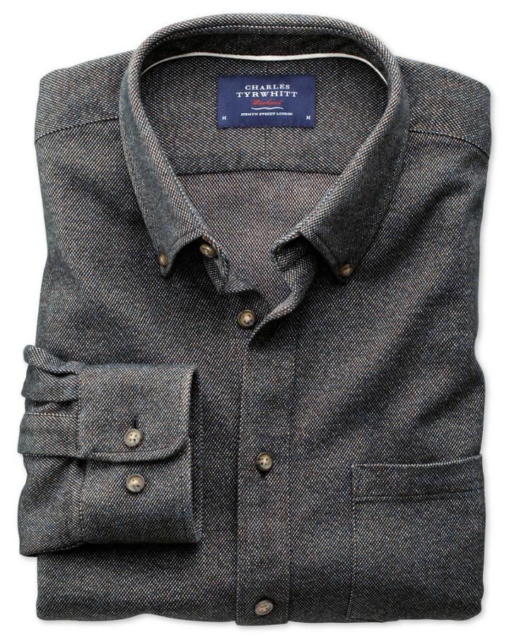 Charles Tyrwhitt Charles Tyrwhitt Slim Fit Charcoal Donegal Cotton Dress Shirt Size Xl