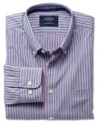 Charles Tyrwhitt Charles Tyrwhitt Classic Fit Blue And Red Stripe Washed Cotton Dress Shirt Size Large