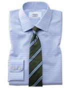  Classic Fit Non-iron Multi Check Blue Cotton Dress Shirt Single Cuff Size 16.5/34 By Charles Tyrwhitt