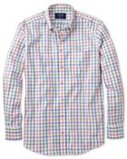 Charles Tyrwhitt Extra Slim Fit Non-iron Poplin Green And Orange Check Cotton Casual Shirt Single Cuff Size Large By Charles Tyrwhitt