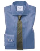  Slim Fit Non-iron Spread Collar Royal Blue Puppytooth Cotton Dress Shirt Single Cuff Size 14.5/32 By Charles Tyrwhitt
