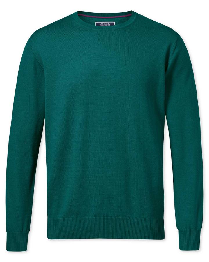  Teal Merino Wool Crew Neck Sweater Size Large By Charles Tyrwhitt