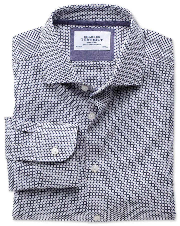 Charles Tyrwhitt Charles Tyrwhitt Slim Fit Semi-spread Collar Business Casual Navy Egyptian Cotton Dress Shirt Size 16/38