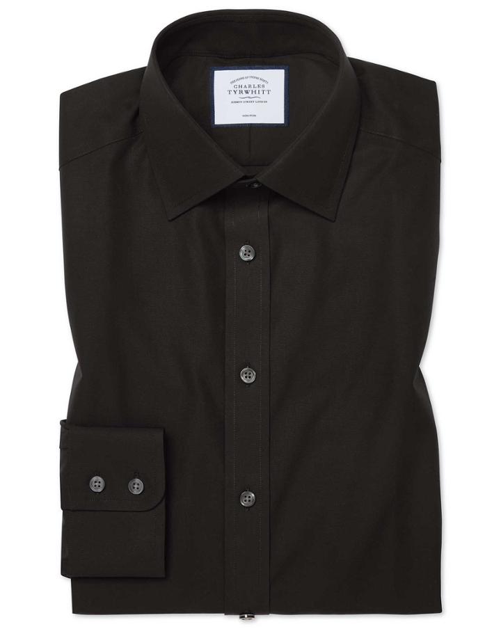 Classic Fit Black Non-iron Poplin Cotton Dress Shirt Single Cuff Size 15.5/32 By Charles Tyrwhitt