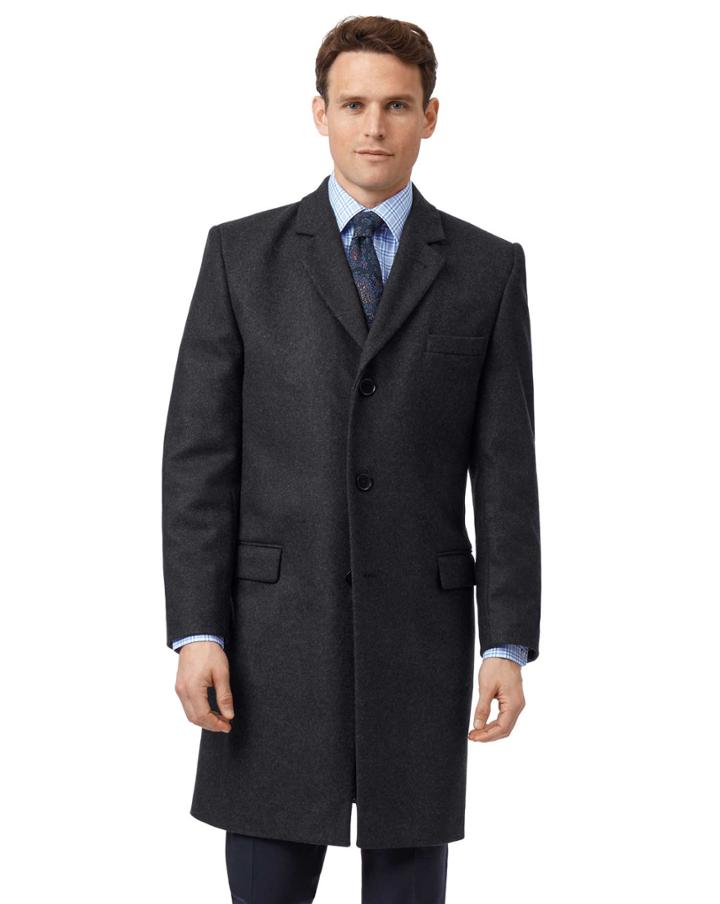  Charcoal Italian Wool And Cashmere Overwool/cashmere Coat Size 38 By Charles Tyrwhitt