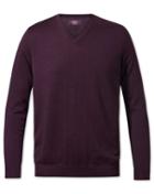  Wine V-neck Merino-silk Wool Sweater Size Large By Charles Tyrwhitt