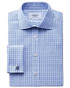 Charles Tyrwhitt Extra Slim Fit Prince Of Wales Basketweave Sky Blue Cotton Dress Shirt Single Cuff Size 15/35 By Charles Tyrwhitt