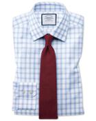  Classic Fit Windowpane Check Sky Blue Cotton Dress Shirt Single Cuff Size 16.5/33 By Charles Tyrwhitt