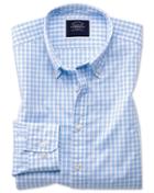  Extra Slim Fit Sky Blue Gingham Soft Washed Non-iron Tyrwhitt Cool Cotton Casual Shirt Single Cuff Size Large By Charles Tyrwhitt