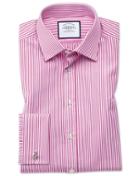 Charles Tyrwhitt Extra Slim Fit Bengal Stripe Pink Cotton Dress Shirt French Cuff Size 14.5/32 By Charles Tyrwhitt